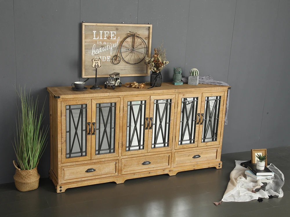 3 drawers 6 mirrored doors kitchen furniture wooden vintage antique accent console storage buffet cabinet
