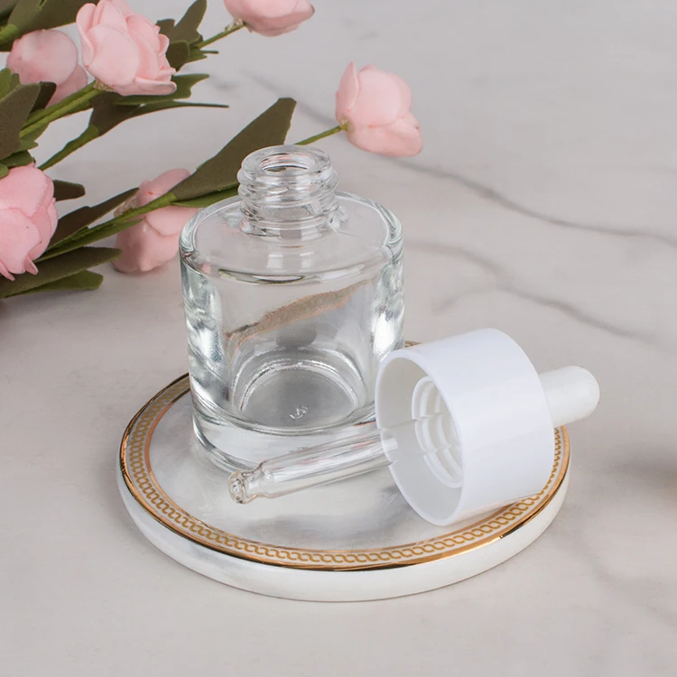 Round cylinder white 30ml  essential oil vial glass bottle thick bottomed glass bottle with dropper