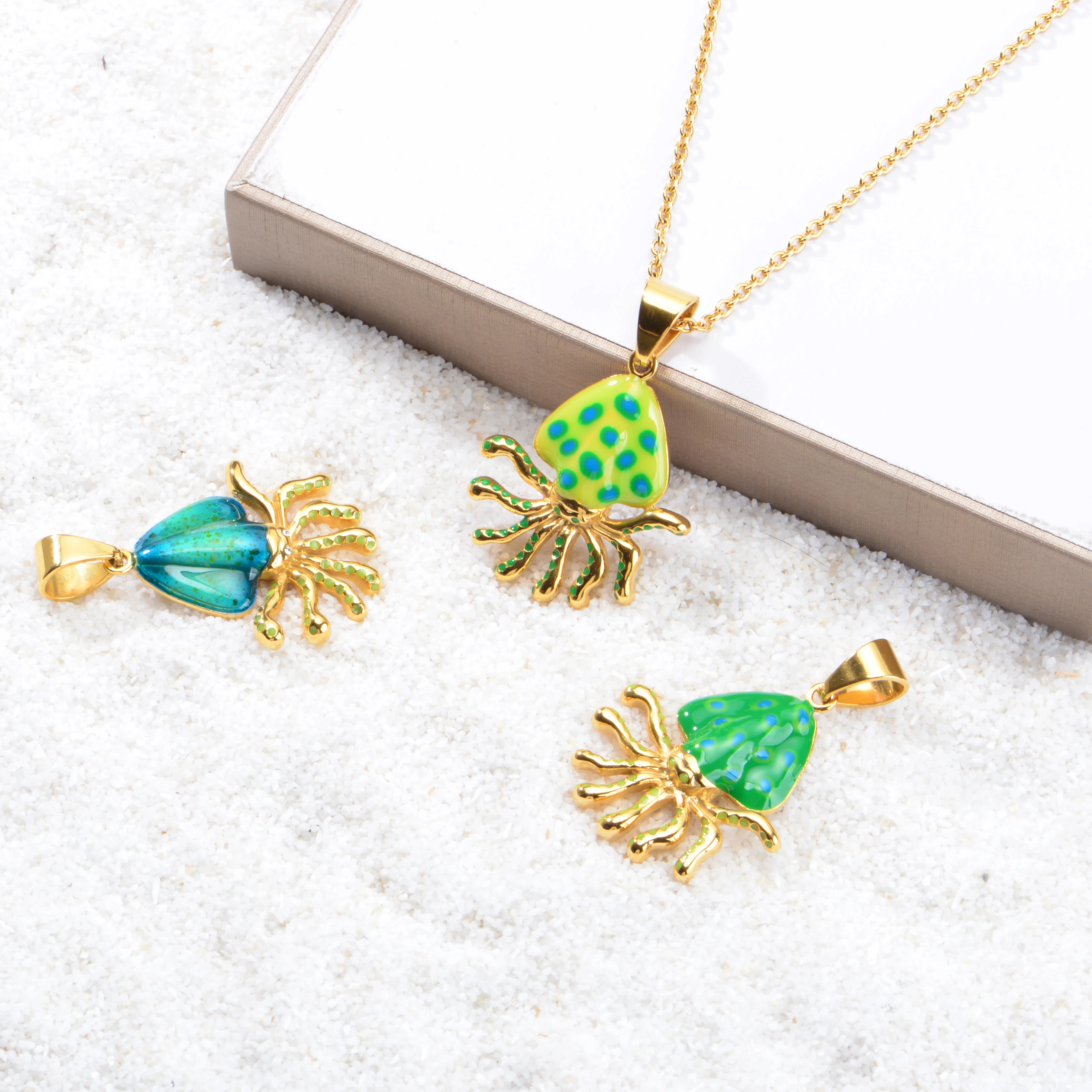 Fashion enamel Jewelry Set Stainless Steel Cartoon jewelry  seahorse Necklace And Earrings Set For Gift