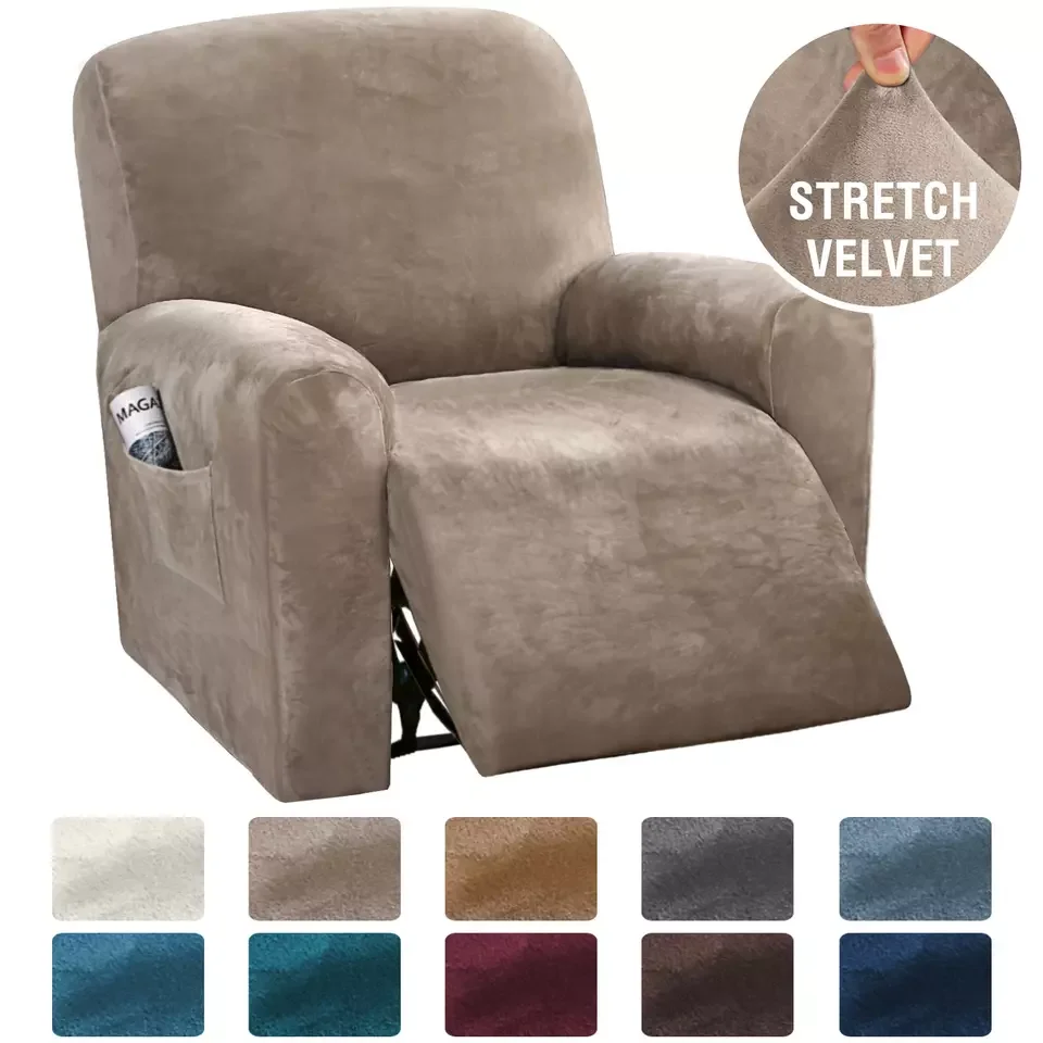 High quality spandex  single  velvet recliner home burgundy sofa cover with stretch recliner sofa cover set