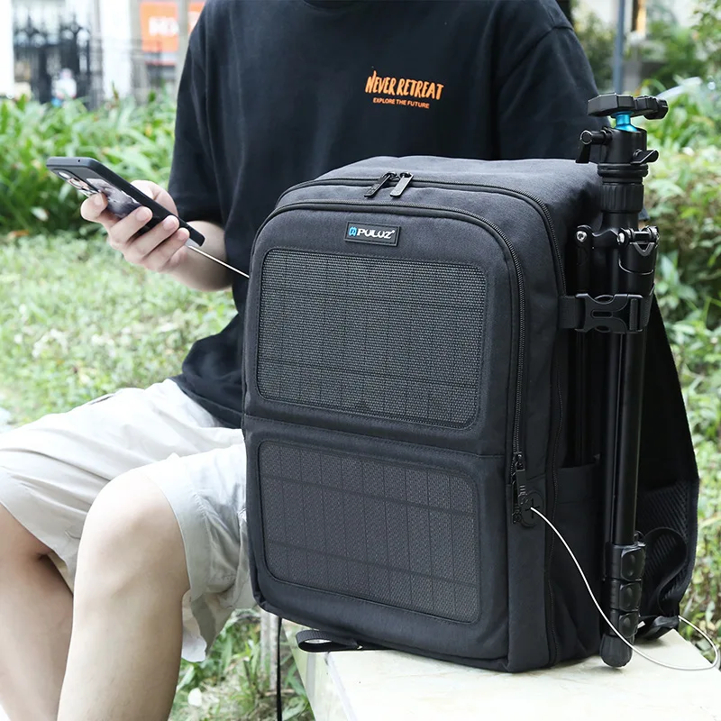 Outdoor Waterproof Scratch-proof Dual Shoulders 14W Solar USB Charging Portable Lens Camera Backpack Bag for Digital Camera