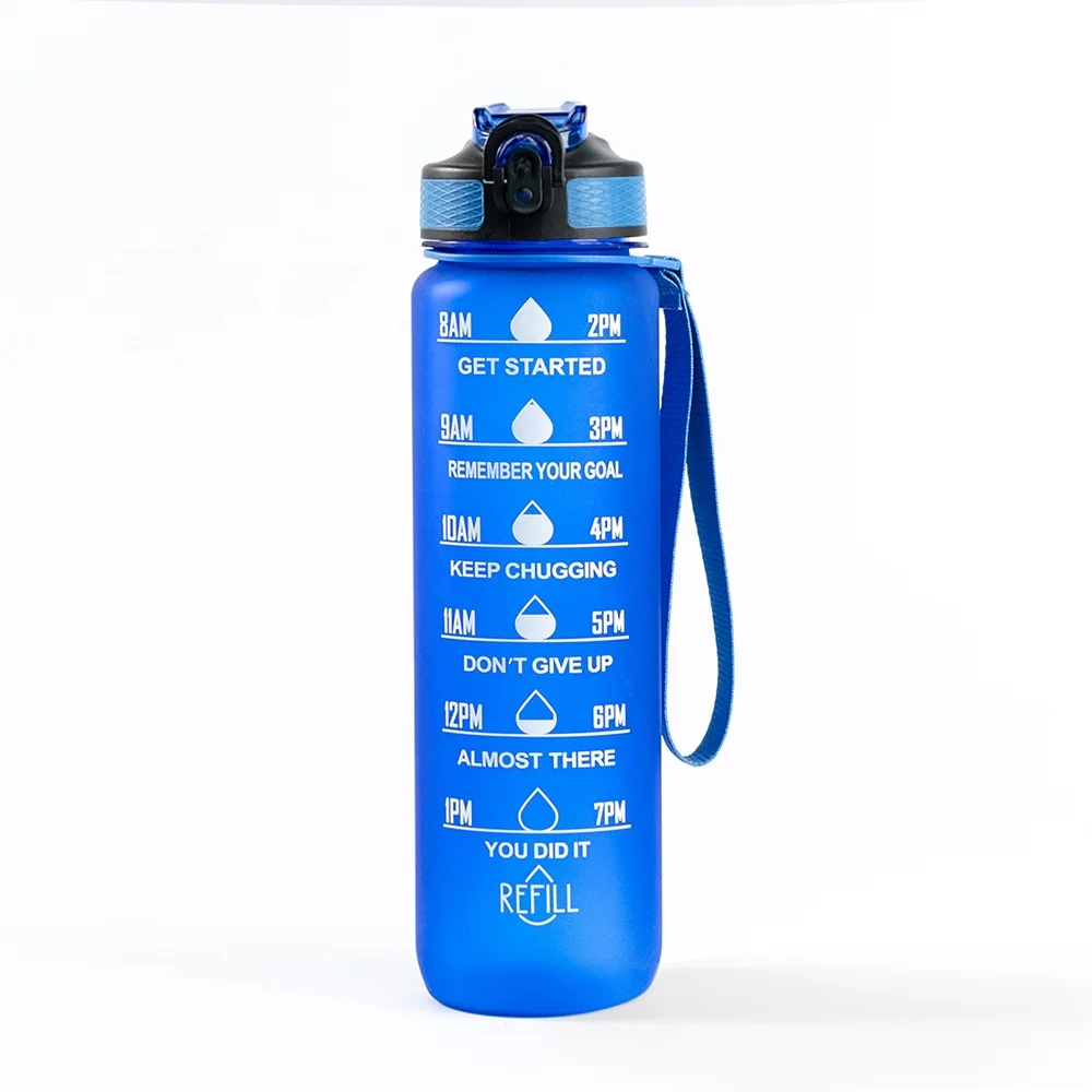 Frosted Tritan Plastic Bottle 1 Liter 32 Oz Motivational Water Bottle With Time Marker Reminder