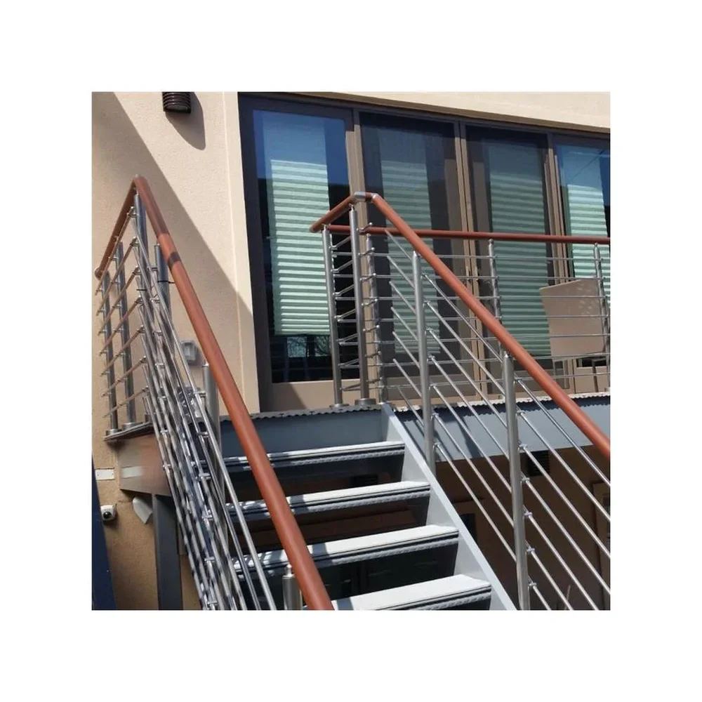 ACE Hot Terrace Railing Balcony Outdoor Stainless Steel Tube Staircase Railing Balustrades Tube Railing with Wood Handrail