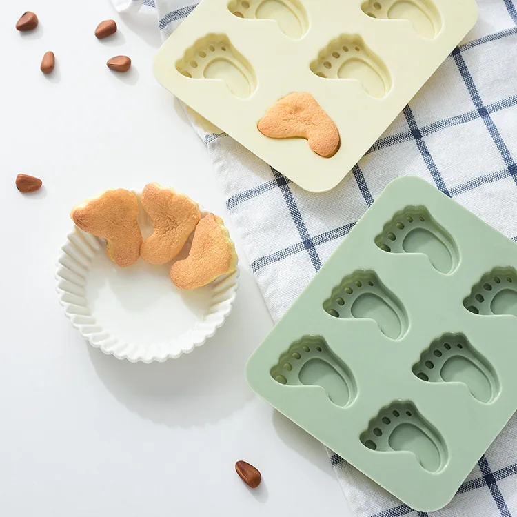 BPA Free Eco-friendly Non-stick 6 Cavities Baby Footprint Cake Baking Mold Moldes De Silicona Para Reposteria