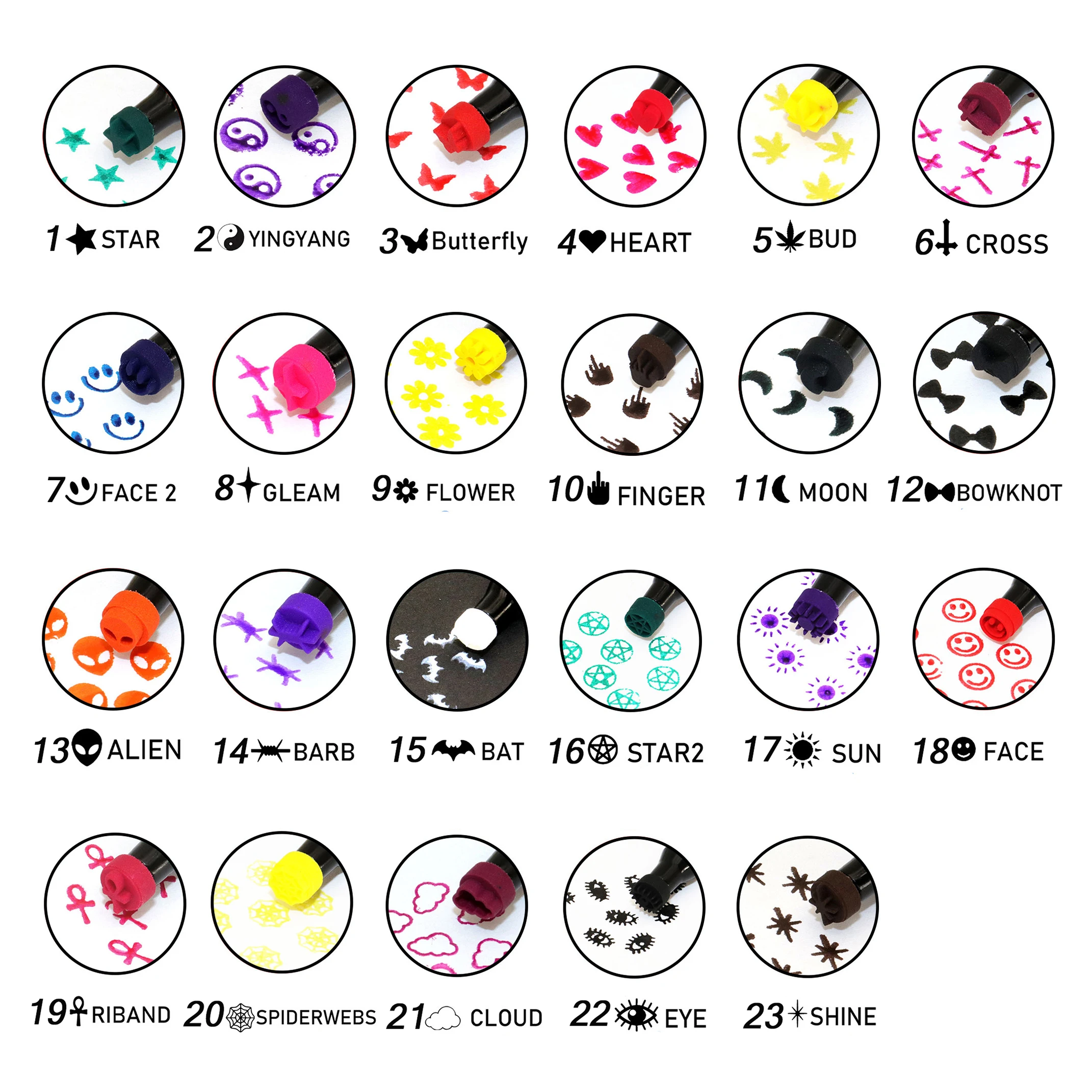 Wholesale Children's Mini Stamp Pen Art Set Novelty Fun Eyeliner Waterproof Liquid Makeup Multi-pattern Eyeliner Stamp Pen 