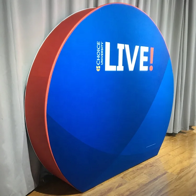 Morden trade show fabric round advertising tension fabric double side print 3D moon display wall custom logo backdrop banners
