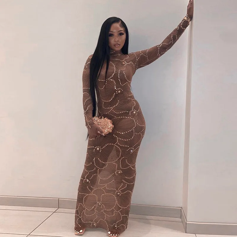 D5250 Hot Styles Custom Transparent Hot Fix Rhinestone Dress Bodycon Sexy Women Dress