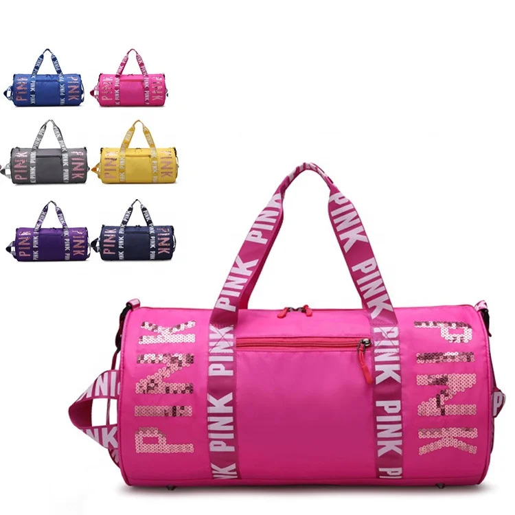 New Customized Logo Large Capacity Pink Duffle Bags Gym Man Women Waterproof Sports Polyester Travel Pouch Bag Small Duffel Bag