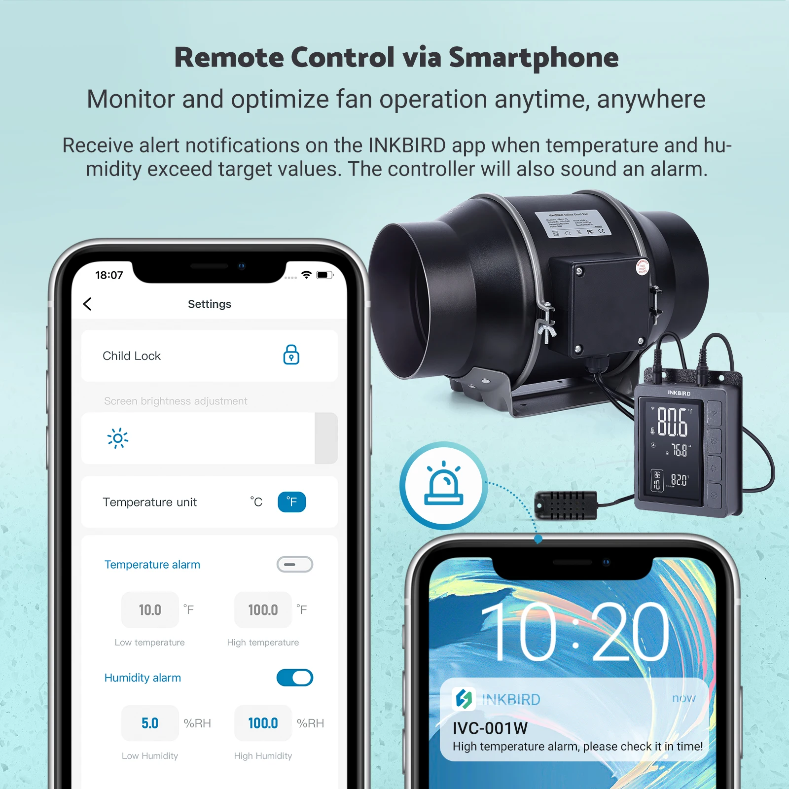 INKBIRD 6 дюймов малошумный встроенный вытяжной вентилятор для