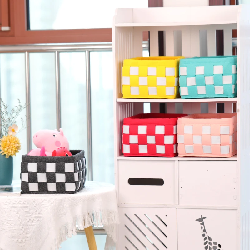 home storage organization Foldable Felt Storage Boxes with Handle Woven Storage container Rectangular Baskets and felt organizer