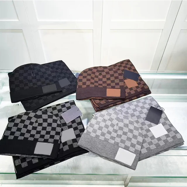 Brand New High Quality Scarf Hat Set Hot Selling Hats Luxury Brand Scarf Designer Letter Jacquard Knitted Wool Hat Scarf