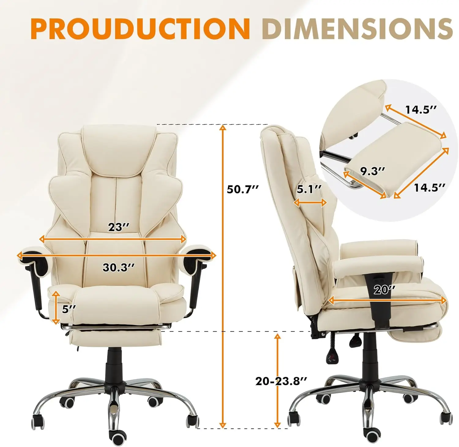 White Heating Executive 6-Point Massage Office Desk Chair Leather Computer Chair with Adjustable Armrest and Footrest