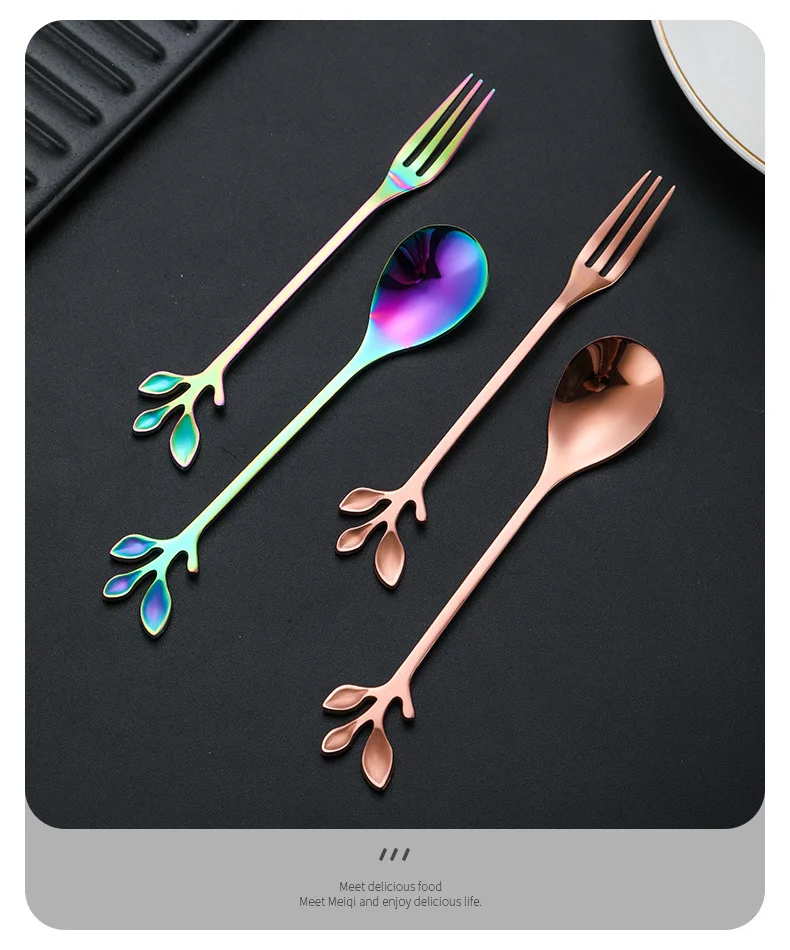 Лидер продаж на Amazon корейский маленький металлический столовый прибор для десертов золотые столовые приборы кофейная ложка мини-пальма нержавеющая сталь Золотая длинная чайная