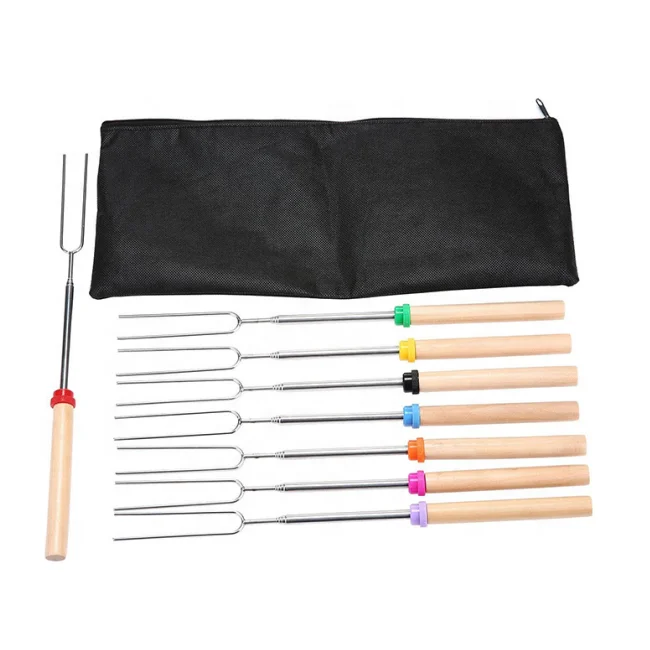 
Telescoping Fork Set Marshmallow Roasting Sticks Set of 8pcs Extendable Stainless Steel BBQ Roasting Forks 