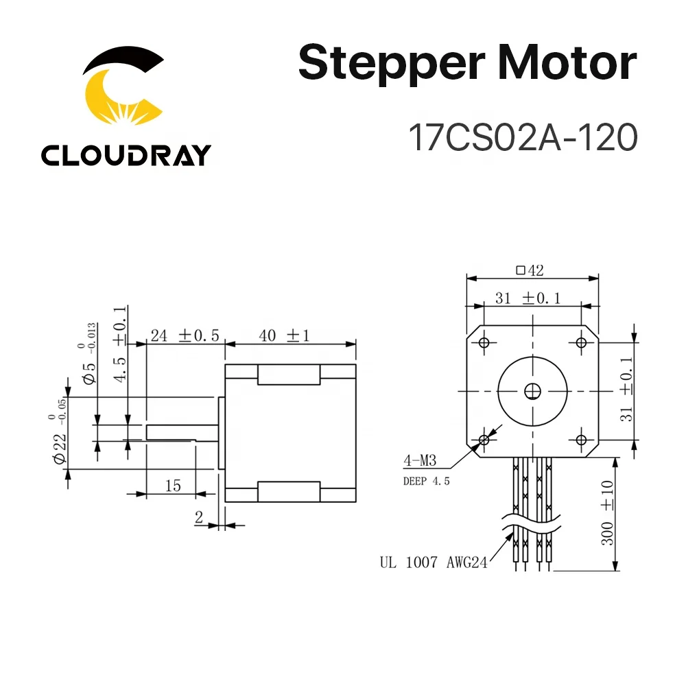 
Cloudray CM11 Nema 17 42mm 1.8 Degrees 1.2A 0.2N.m Hybrid Opened Loop Stepper Motor 17CS02A-120 