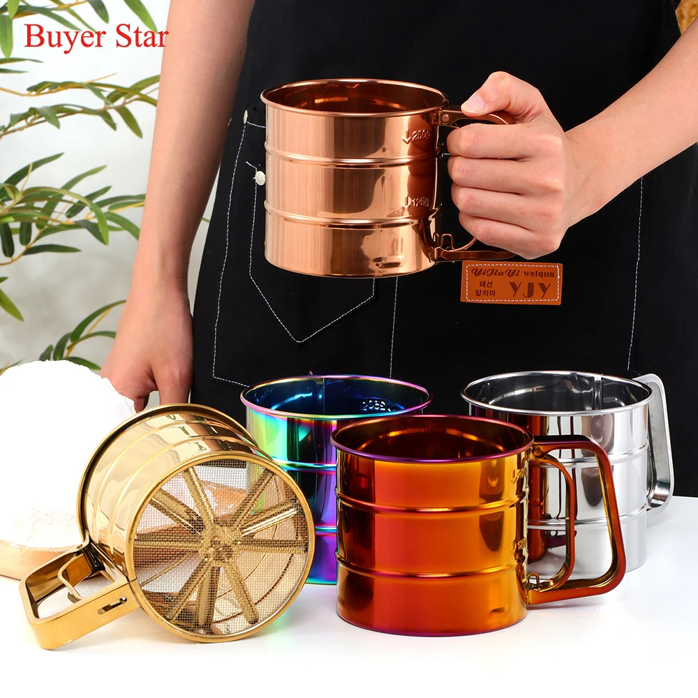 Stainless Steel Hand-held Flour Sifter for Baking Strainer sifters Screen Sugar Sifter Shaker mesh flour sieve cup