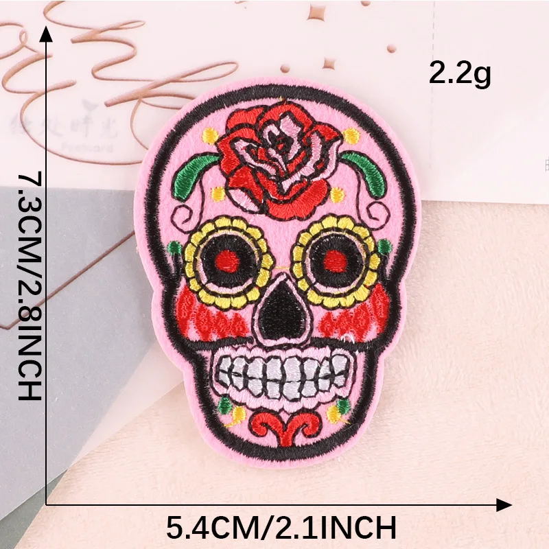 Felt Embroidered Iron on Rose Skull Head Patches for Shoes Hats and Luggage Decoration