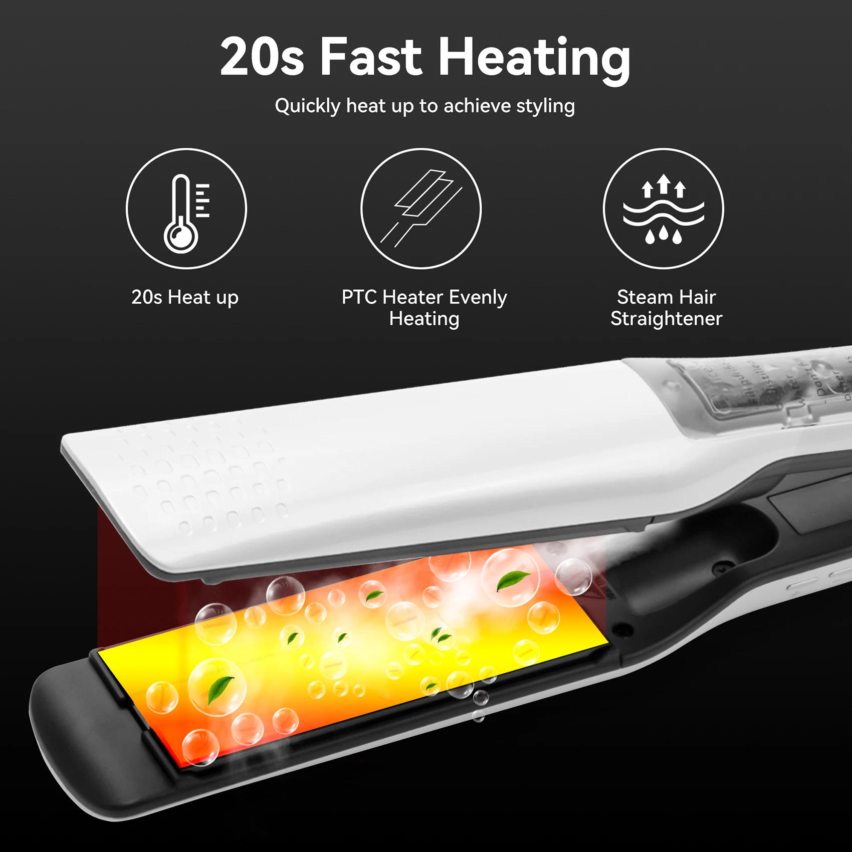 Salon Steam Straightening Brush Iron Professional Nano Electric 2 In 1 Steam Flat Iron Auto Temperature Lock Hair Straightener