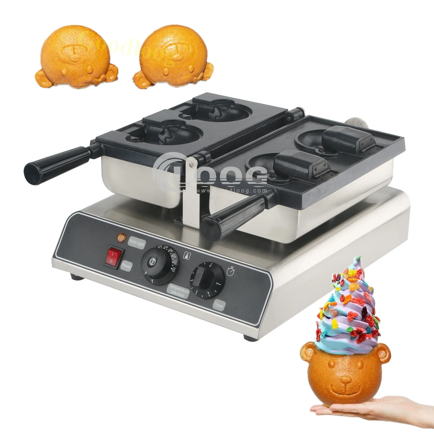 Commercial Restaurant Kitchen Equipment 2PCS Bear Head Shaped Taiyaki Iron Hot Sale Electric Ice Cream Taiyaki Waffle Machine