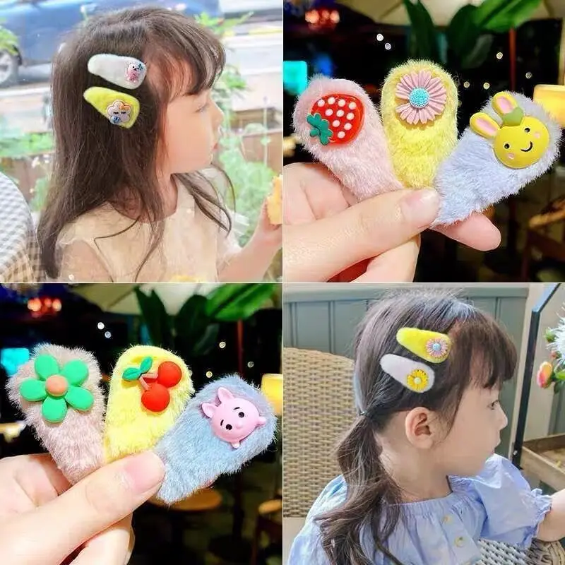 5 pcs sets/New winter arrival cartoon colorful cute Plush Hair Clip Sets