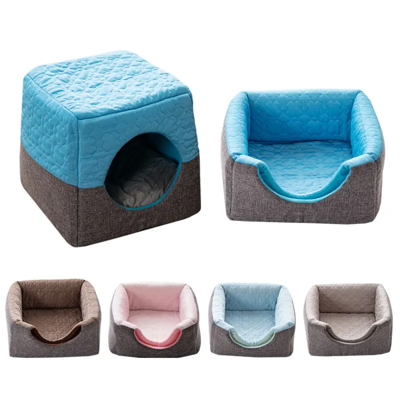 Dog Cooling Bed Cat Cave Bed Summer Sleeping Cool Ice Silk Bed Foldable Washable Soft Winter Pet Nest