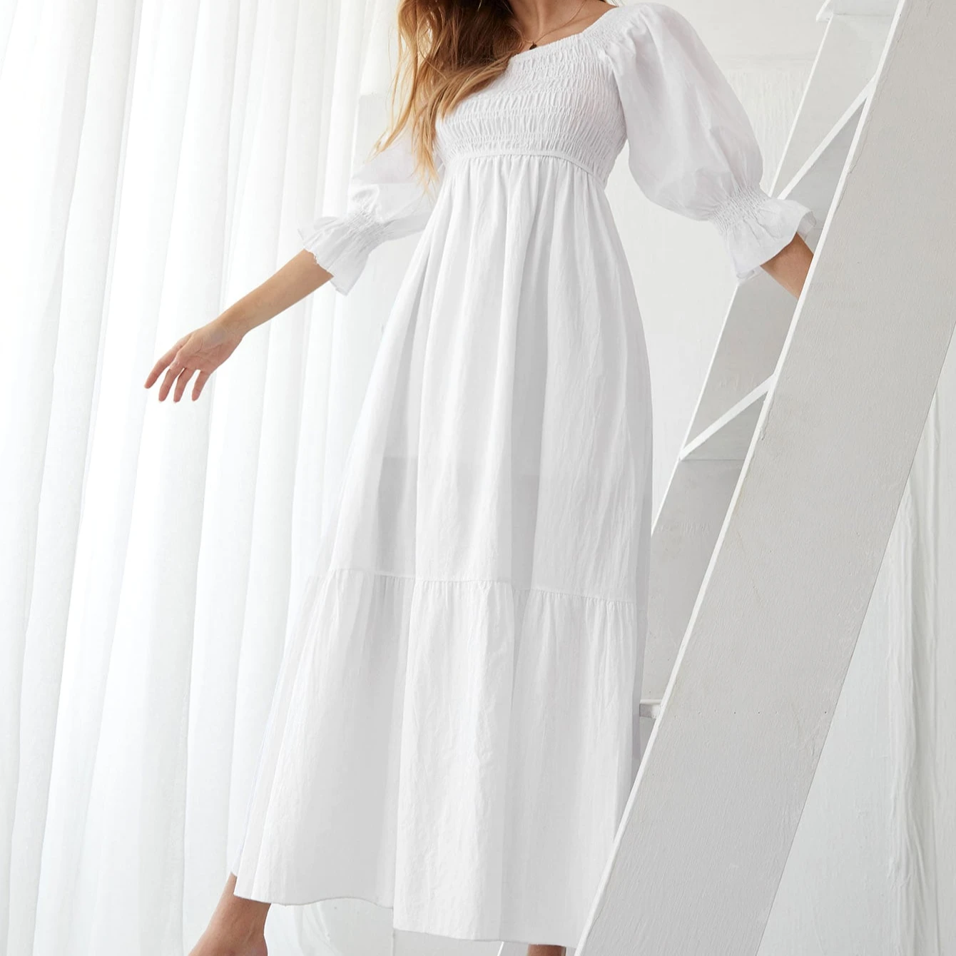 2021 Сделано в Китае оптом одежда для девочек многоуровневый подол на подвязке элегантные гофрированная воланом рукава женское платье макси осенняя повседневная платья