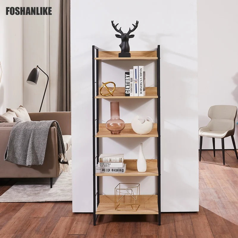 
LIKE Living Room Office Study Hallway Industrial Style 5-Tier Storage Rack Bookcase Steel Frame Bookshelf 
