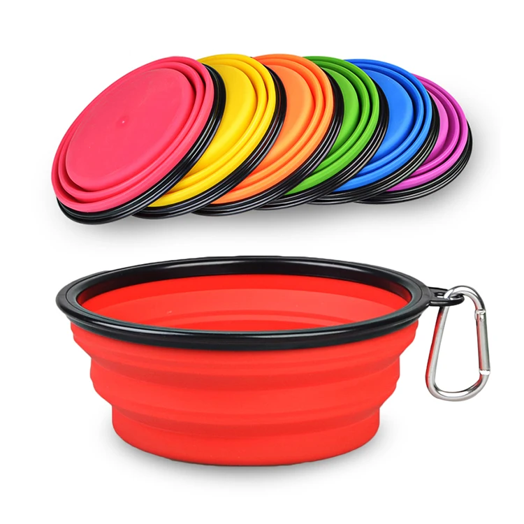 Регулируемая складная силиконовая складная походная миска для кормления собак разных цветов с лапой внутри