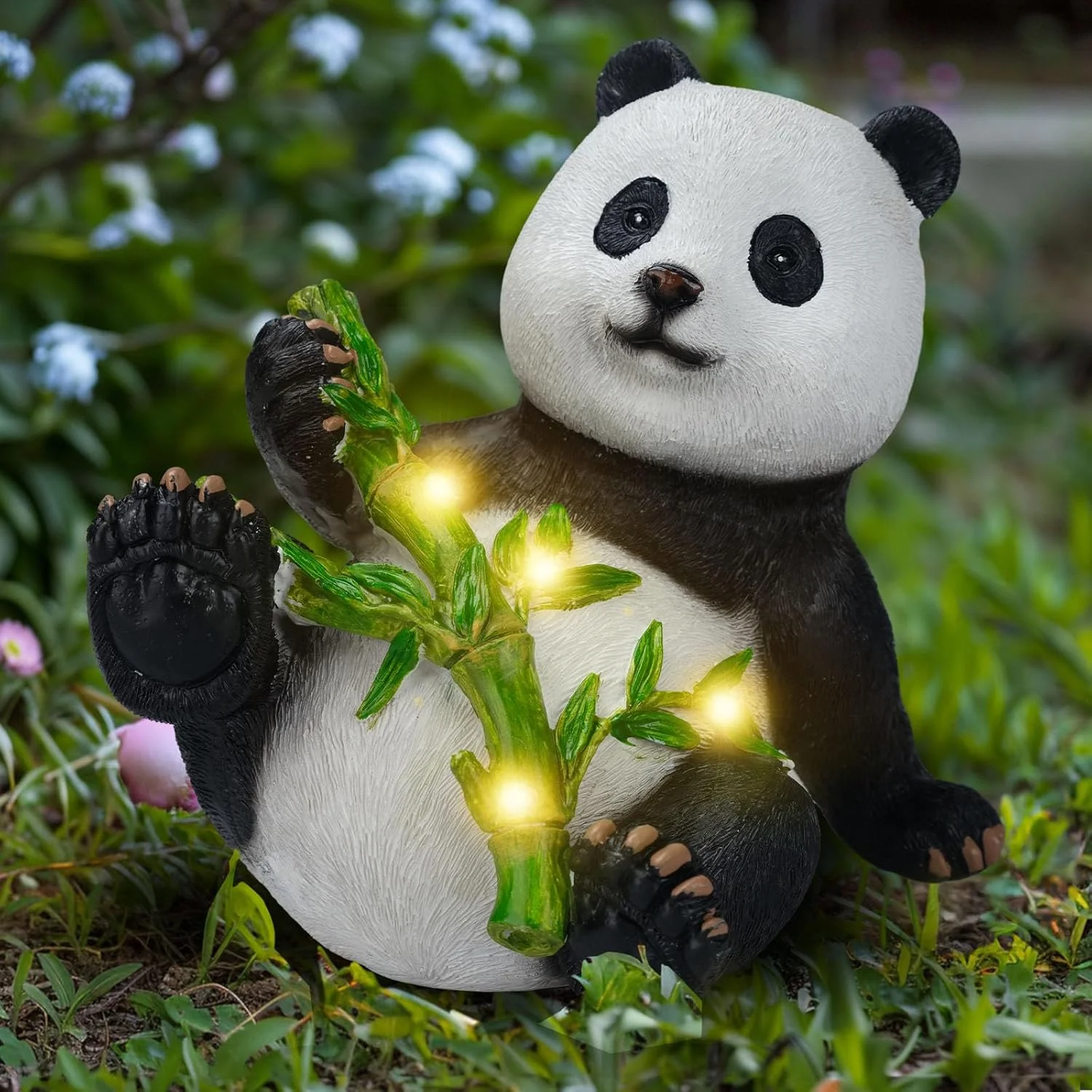 Outdoor Lawn Patio Yard Landscape Ornaments Solar Resin Lying Panda Garden Statue Decoration