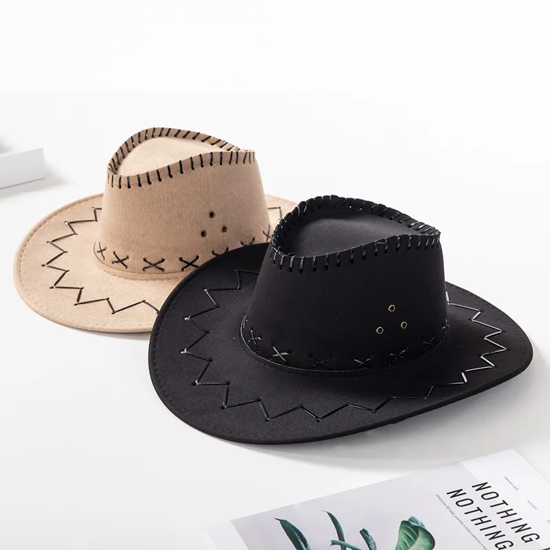 Adult & Kids Western Cowboy Cap Sun Summer Leisure Caps Straw Wide Brim bucket hat Outdoor Travel Knight Cowboy Hat