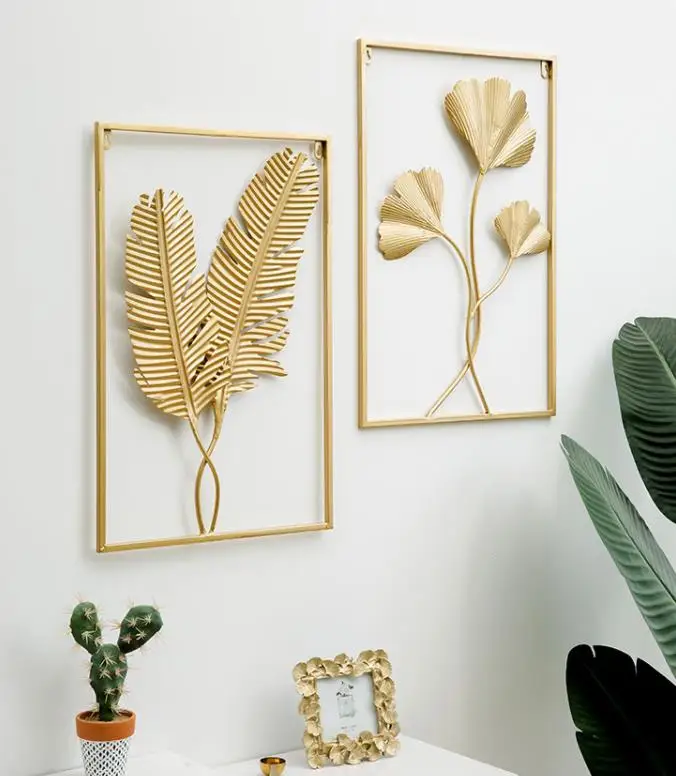 For Living Room Bedroom Display Lobby Modern Frame Art Hanging Gold Flower House Golden Decorations for Home Metal Wall Decor