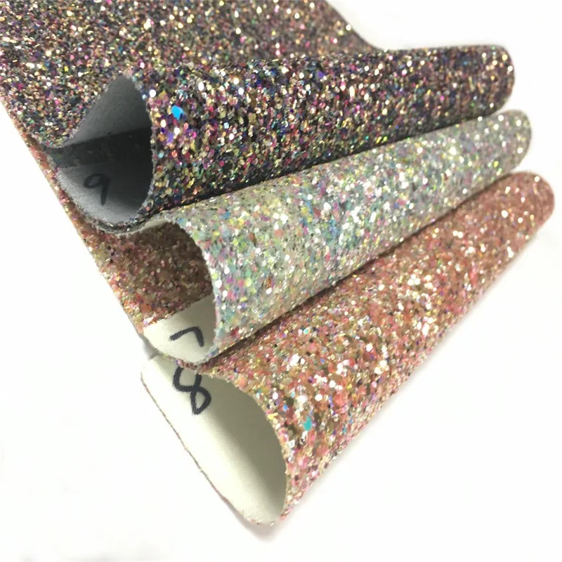 
Chunky Glitter Faux Leather Fabric With Coloful Glitter Pieces For Bows 