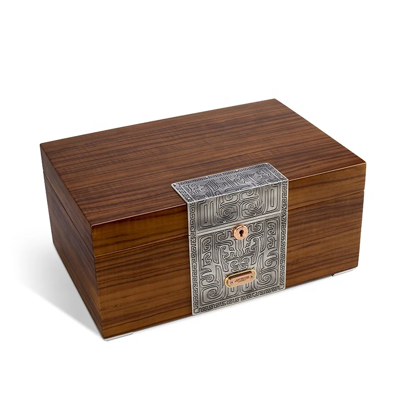 JIFENG JF-H16 Vintage Style Brass Pear Wood Outside Cedar Inside Customized Name for Personal Use Under 120 Cigars Humidor