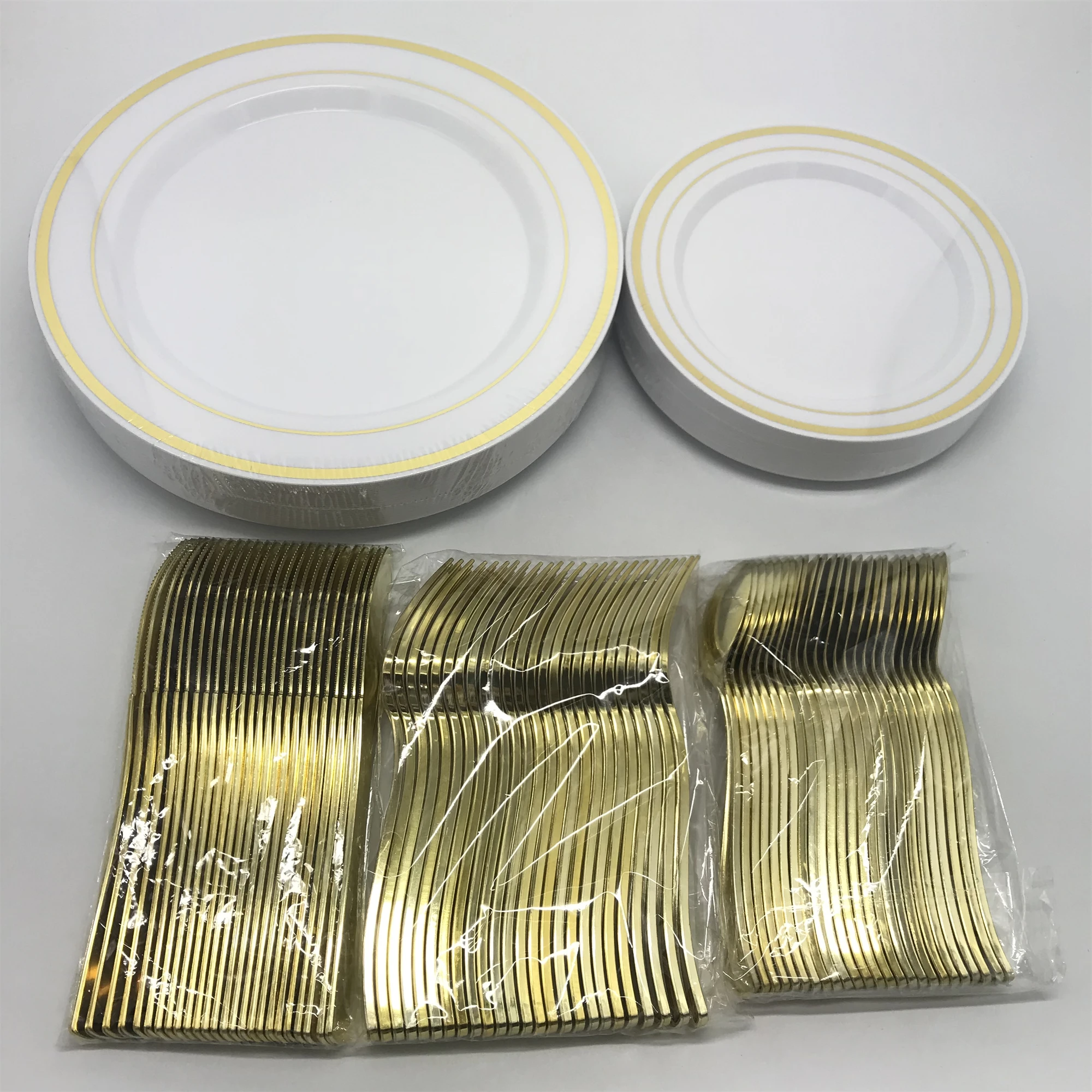 Набор посуды из 350 предметов пластиковая посуда с золотым ободом для свадьбы