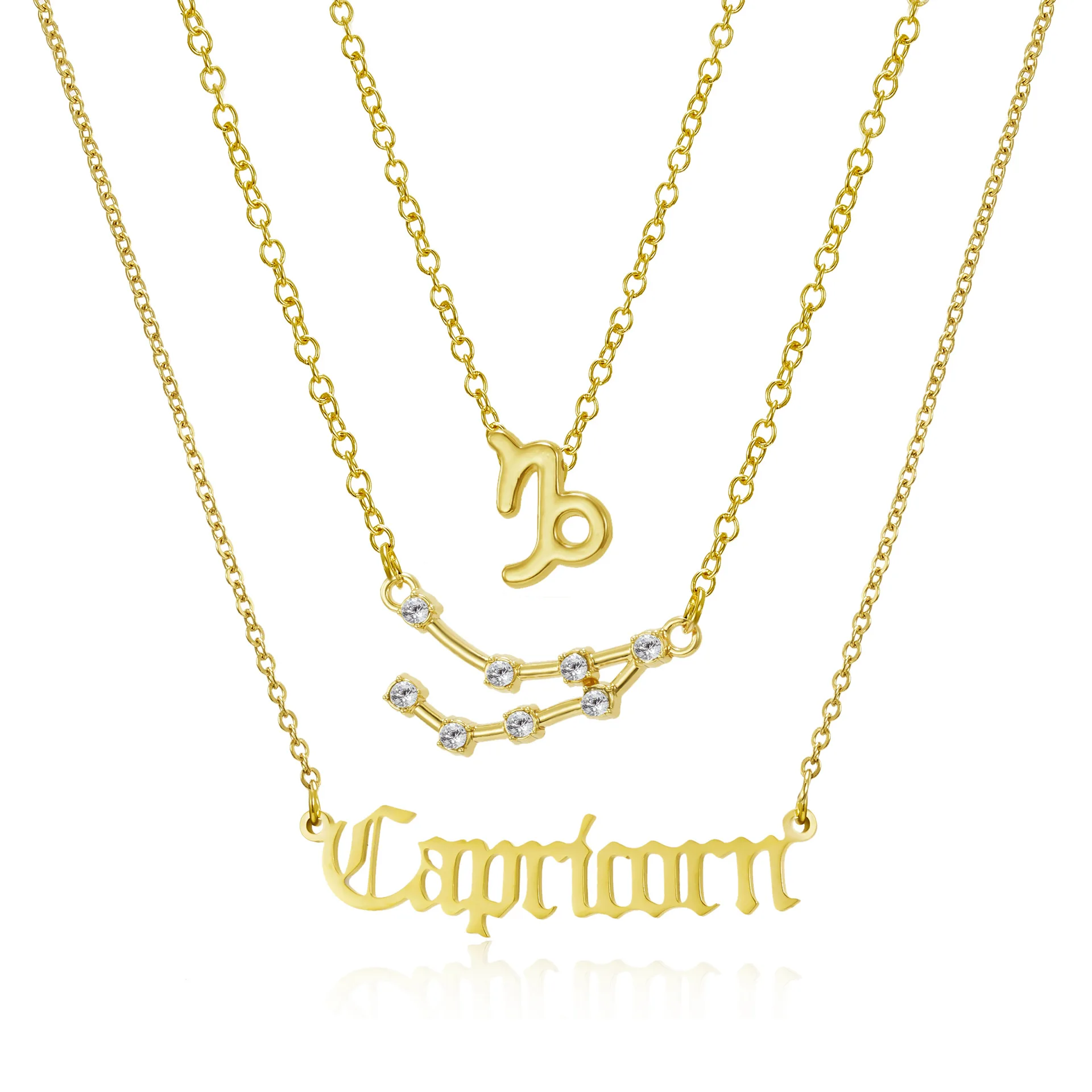 Alloy Jewelry Pendant Necklaces Custom Name 18k Horoscope Sign Zodiac Necklace Three Piece Set