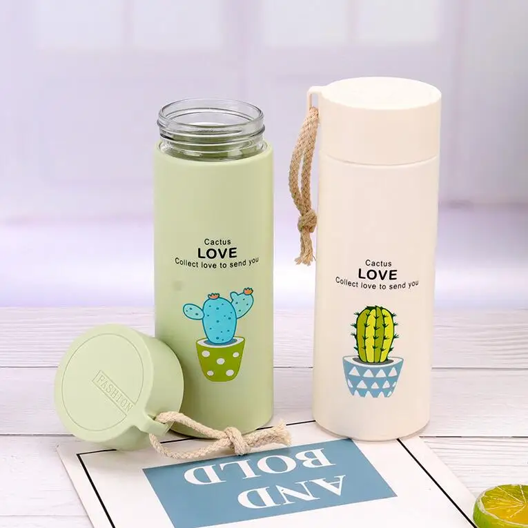 Plastic Dazzling Cute Line Cup Fashion Portable Sport Glass Liner Insulation Water Home Colorful Big Capacity 400ml Gift Bottle