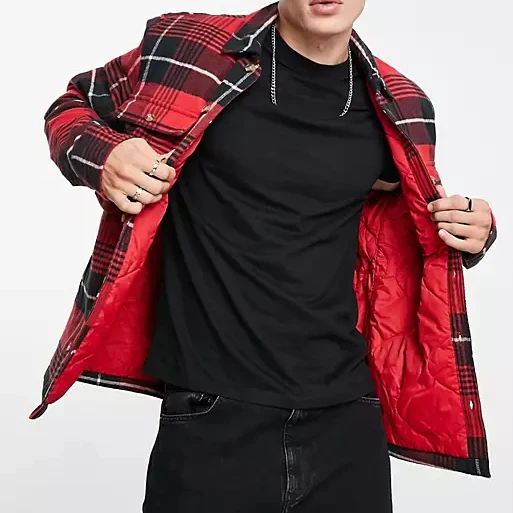 Hot selling classic plaid jackets red black mixed color customized logo jackets lightly and soft jackets