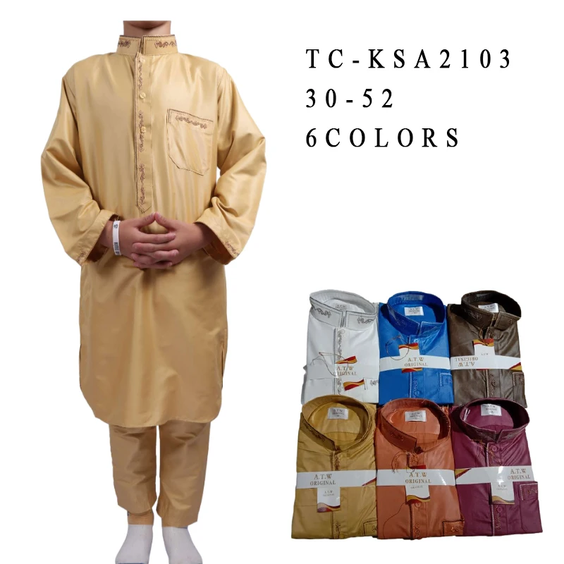 Kids Embroidered Muslim Robe For 4-16 Years Boys Daily Dress Teenage Arabic Abaya Islamic Kaftan Fashion Robes Jubah Clothing