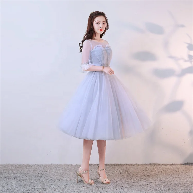 cheap high quality New Fashion Net Mesh Polyester Chiffon Bridesmaids Dress