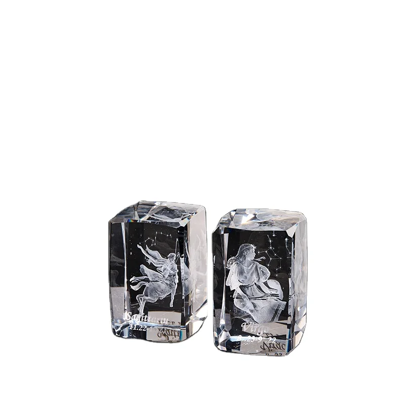 JY Hot Selling crystal crafts K9 Crystal 3D Laser Engrave Twelve constellations Glass Blocks Blank Cube with gift box