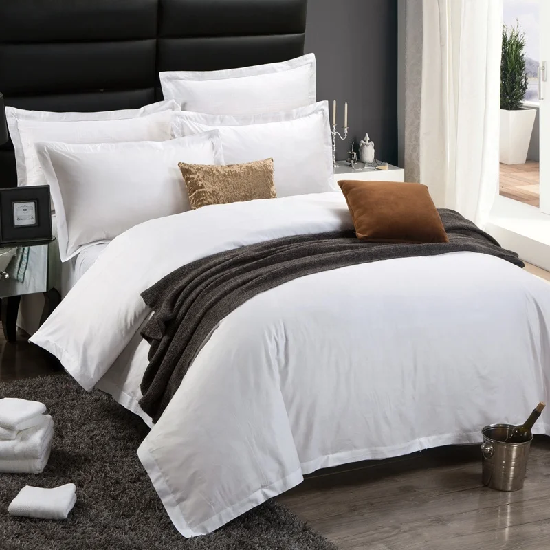 Hotel Supplies 100% Cotton Material White Plain Single Twin Size Bed Linen Hotel Bedding Set