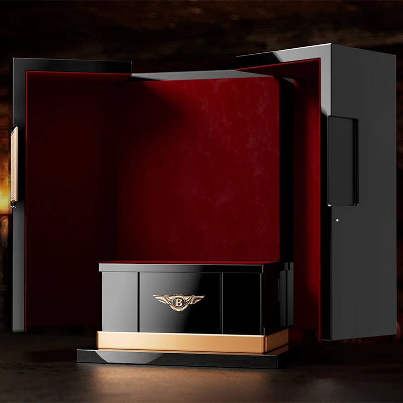 Custom Luxury Whisky Box Wine Bottle Collection Display Solid Wood Double Open Door Wooden Wine Gift Box