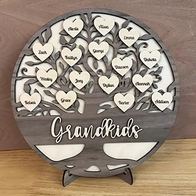 Handmade Wooden Decoration Family Tree Personalized Family Name Sign with Names on Heart Shape