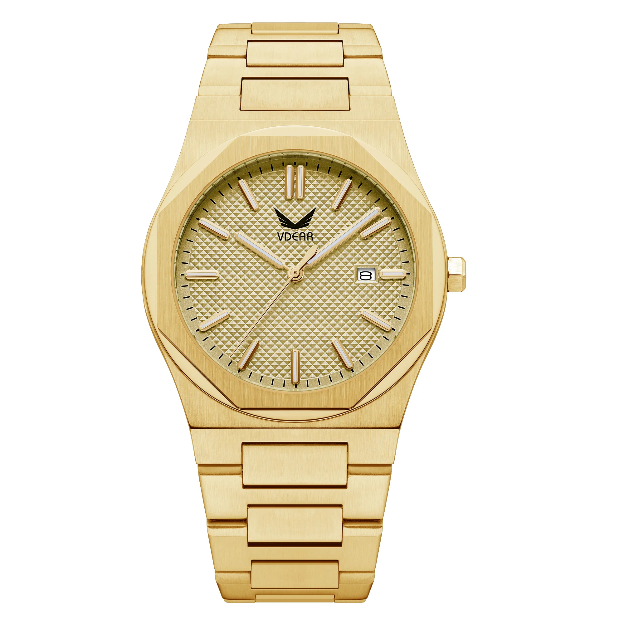 Classic Simple Lattice Pattern Dial Luminous Hands 316 Stainless Steel Luxury Gold Mens Watch Manufacture Montre