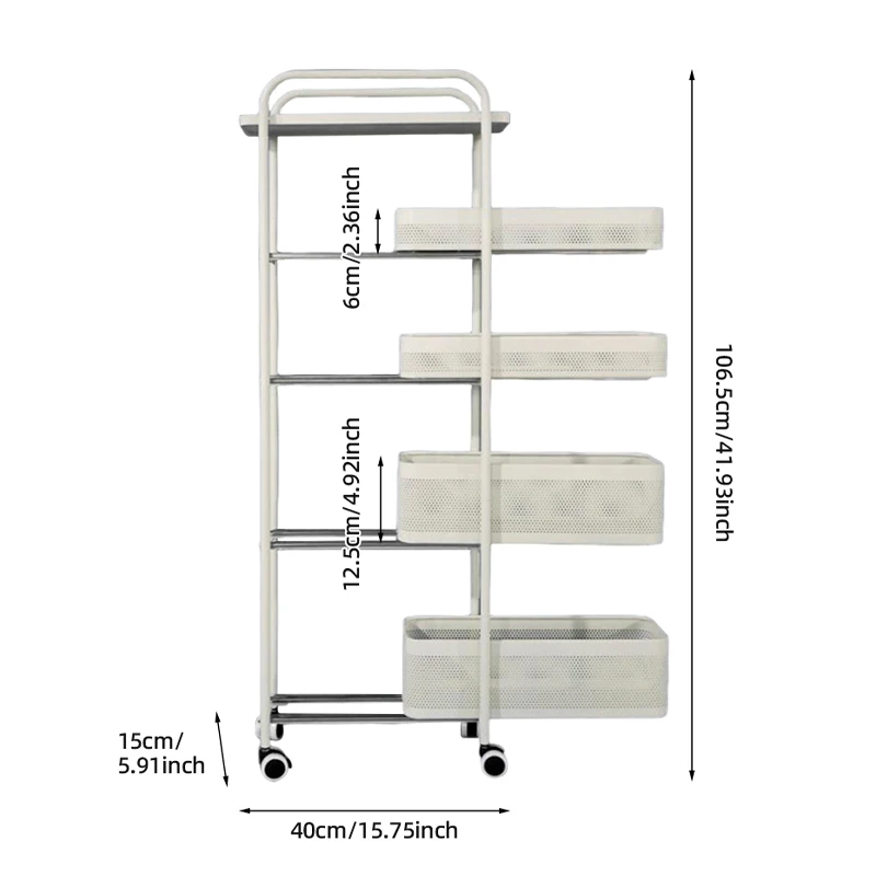Narrow 5-Tier Kitchen Trolley Rolling Storage Cart Floor Standing Organizer Drawer Cart with Wheels