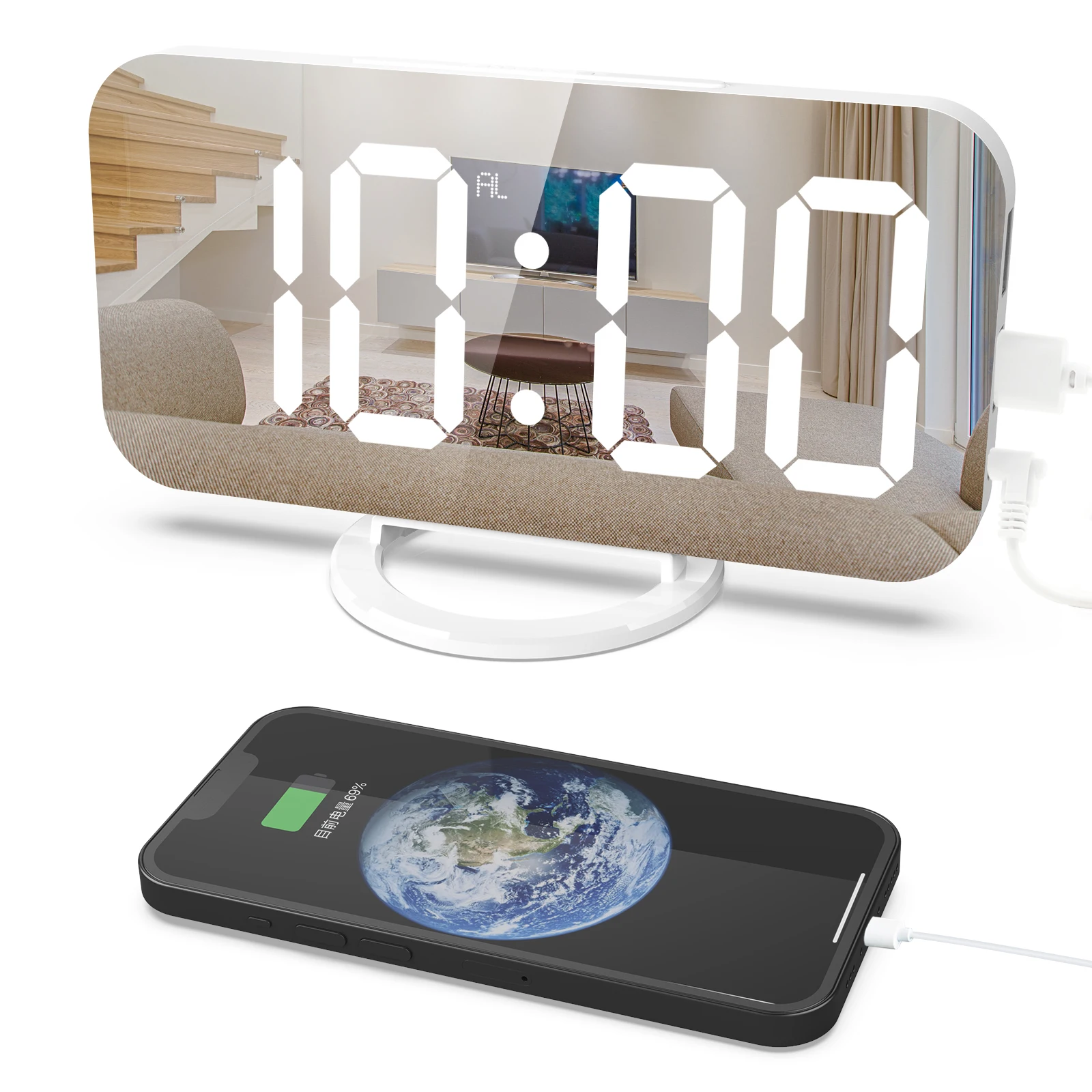 2018 Newest Launched Large LCD Screen Digital Table Wall Alarm Clock with Dual USB Charging Station