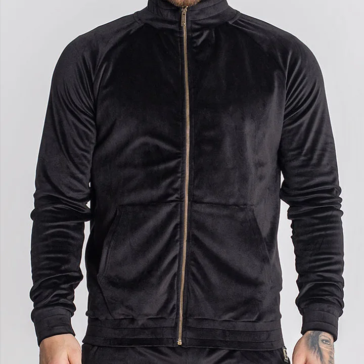 oem factory stylish custom logo private label sweat suits casual sweatsuit black men set clothing velvet velour tracksuit
