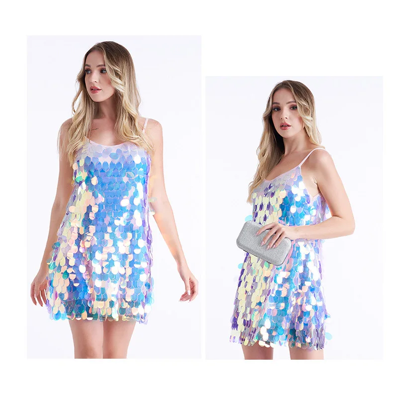 2024 New Arrival Girl Latin Dance Dress Adult Performance Sequins Strap Dress Women Evening Party Dress