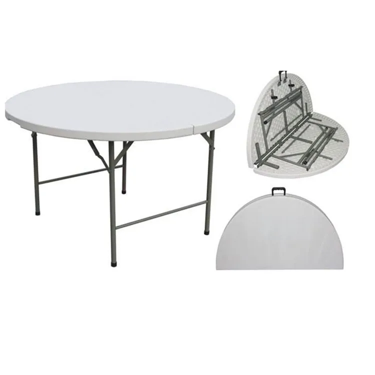 HONGQIAO Outdoor 6FT Fold In Half Banquet Round Table HDPE Plastic Panel 180CM Folding Round Plegable Table For Wedding Garden