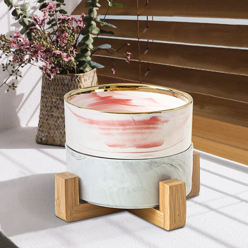 Пользовательский Hundenapf мраморный камень, поднятый для кормления собак и кошек, многоцветная сублимационная керамическая миска для собак и кошек, наборы с подставкой